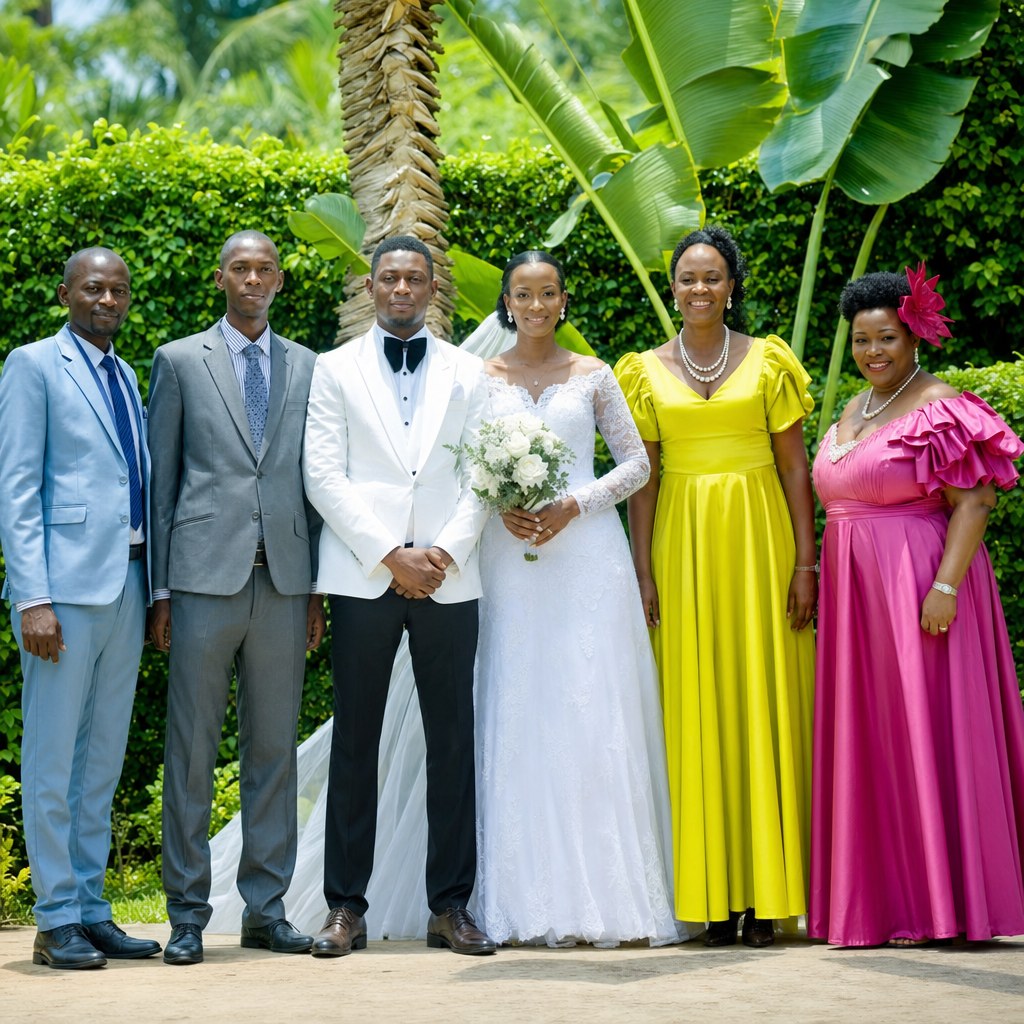 Wedding party portrait outdoors